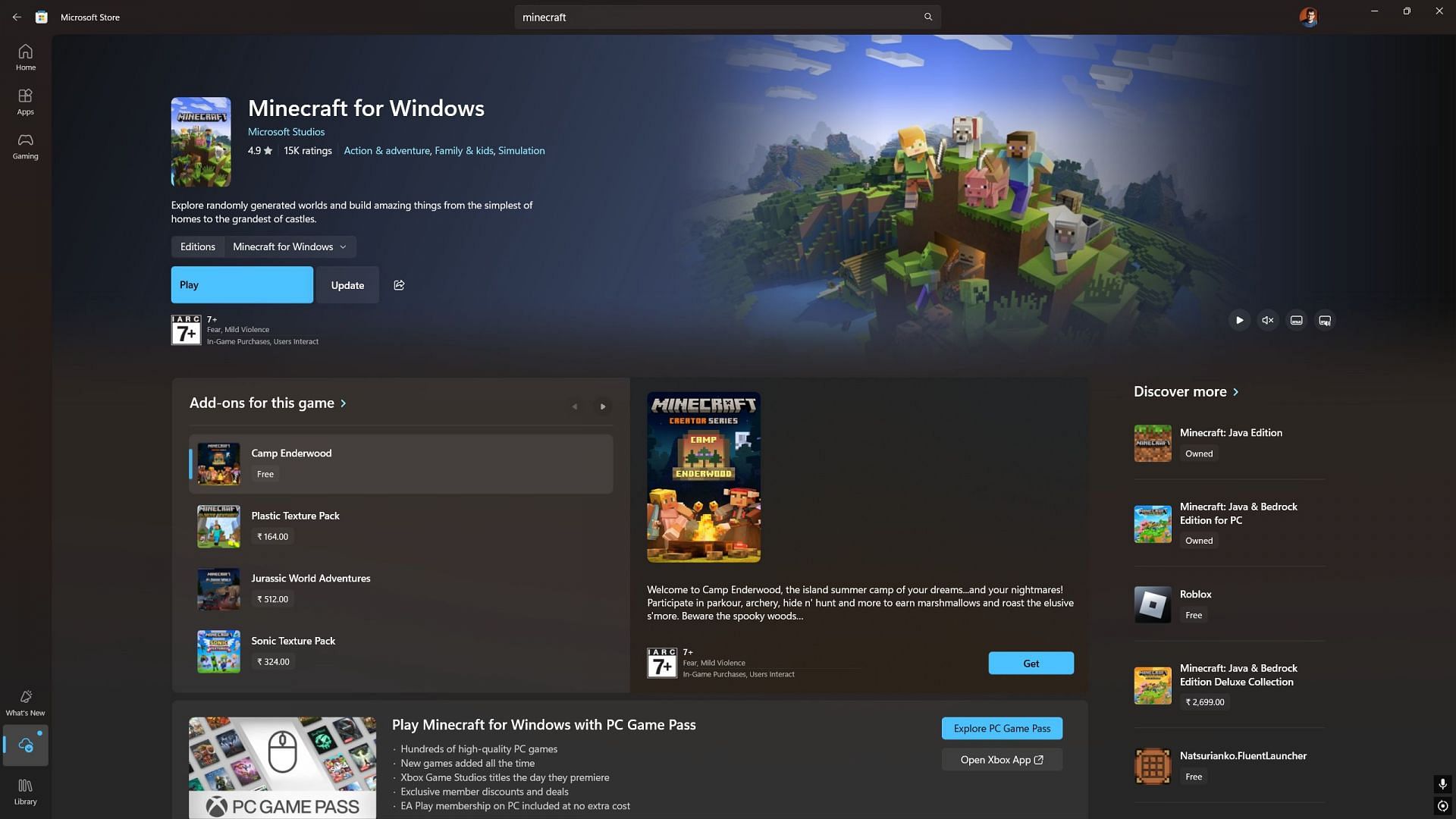 Minecraft on Microsoft Store (Image via Microsoft Store)